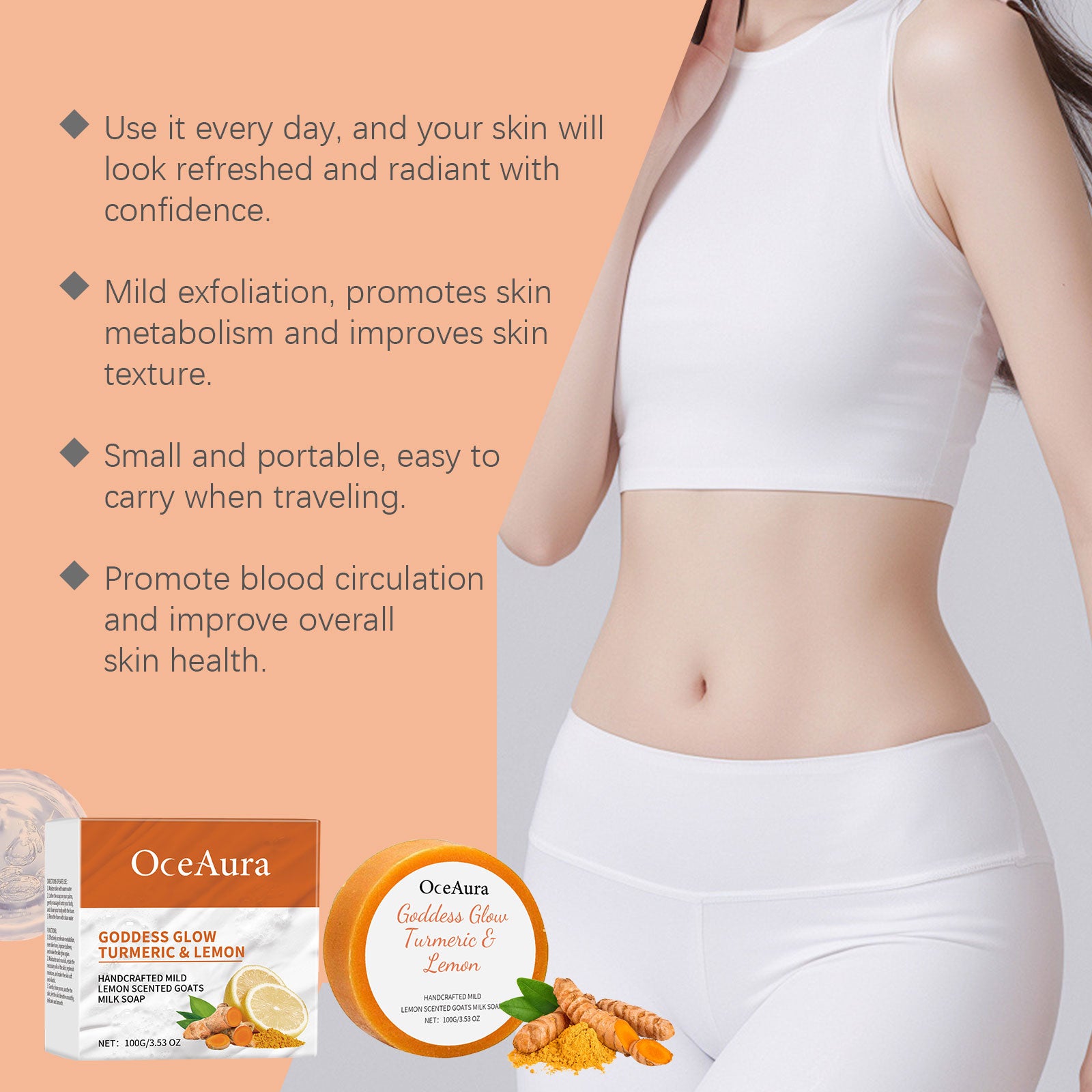 OceAura Turmeric Lemon Bath Soap Gently Cleans And Moisturizes Skin And Brightening Body Bath Soap - 5 - CJ