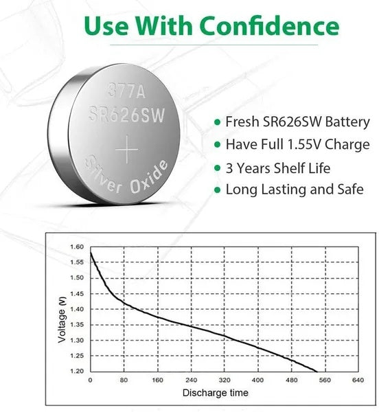 10 X OEM SPEC 377 376 364 363 WATCH BATTERY SR626SW SR626W Silver Oxide Battery - 5 - CJ