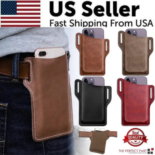 Men Cell Phone Belt Pack Bag Loop Waist Holster Pouch Case Leather Wallet Cover - 5 - CJ