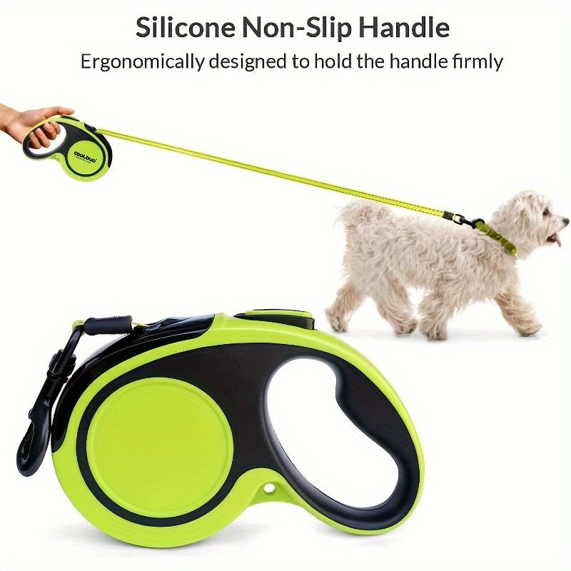 Heavy-Duty Retractable Dog Leash For Large Dogs Up To 49.9 KG - 4.88meter High-Reflective Nylon, Anti-Slip Handle, One-Button , Green And Black