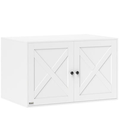 Cat Litter Box Enclosure with Barn Door, Cat Hole, 31.5" x 21" x 20", White - 5 - CJ