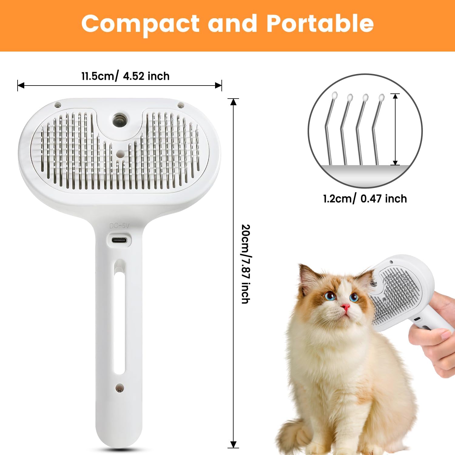 3 In 1 Cat Steam Brush, Pet Steam Brush For Cat Dog Long Short Haired, Pet Spray Hair Removal Comb For Small Animals Shedding & Grooming, Water Mist Spray Brushes With Release Button - 5 - CJ