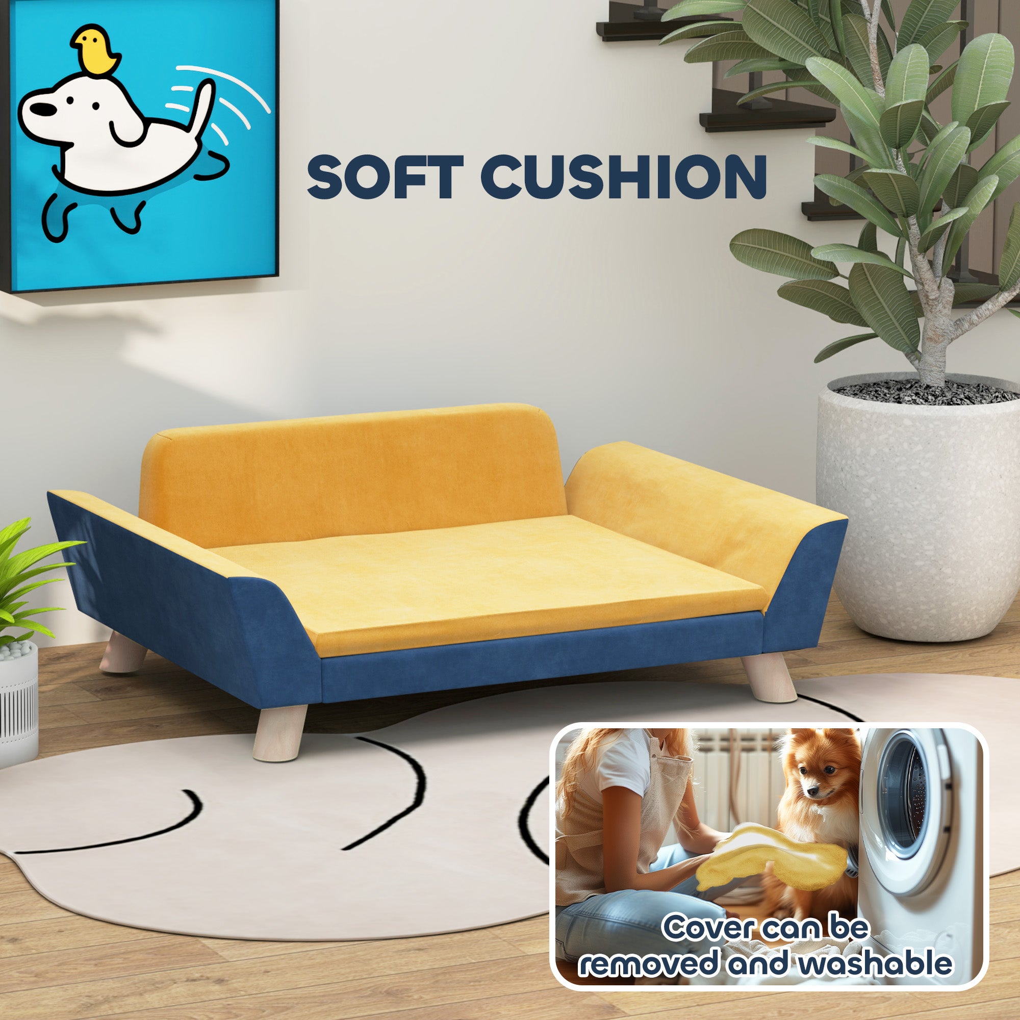 Dog Sofa Bed for Small Dogs with Soft Cushion, Washable Cover & Non - Slip Foot Pads, Orange - 5 - CJ