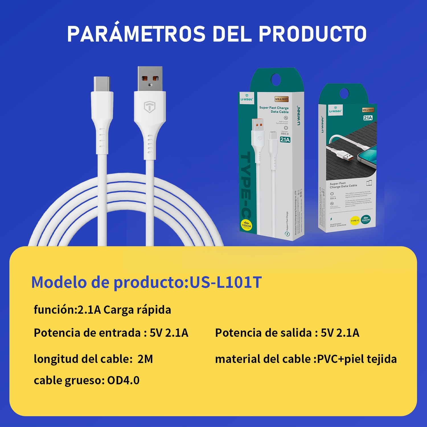 L101 USB - C Cable 2.1A 1M White USB 3.0 UWINN - 5 - CJ