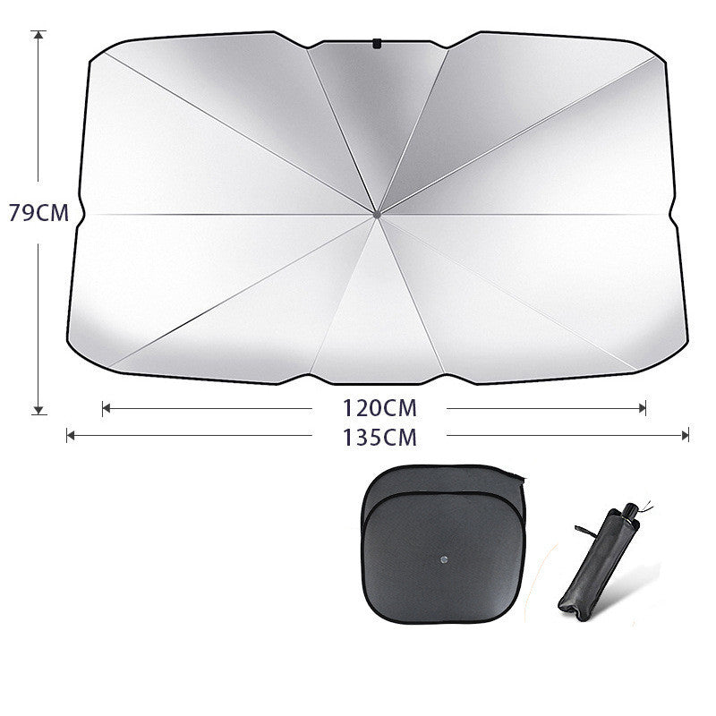 Foldable Car Windshield Sun Shade Umbrella UV Protection Heat Insulation Parasol Auto Front Window Cover Interior Protector Summer Gadgets - 0 - CJ - Coated silver - Large with 2pcs mesh - CJQT123821507GT
