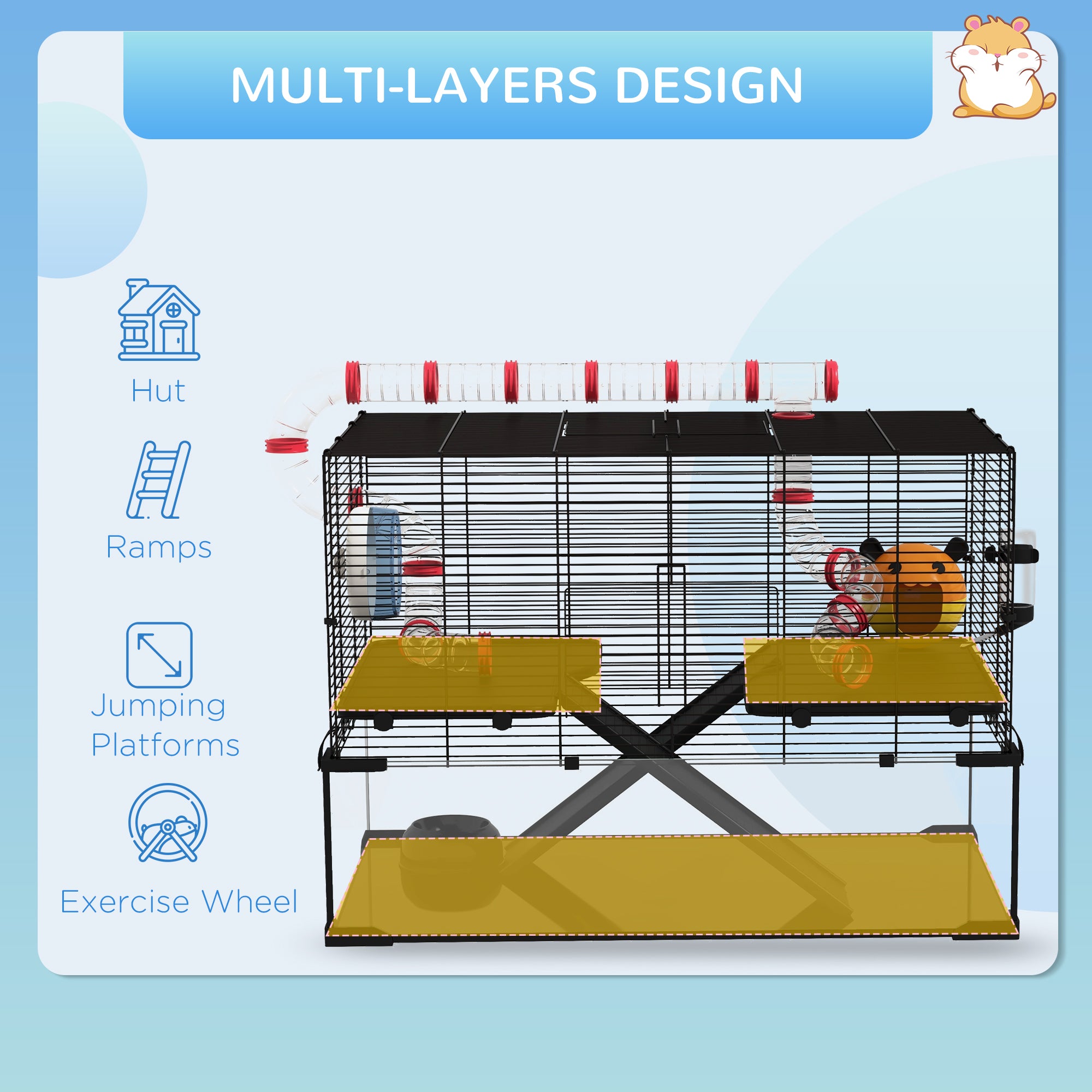 31" Hamster Cage with Tube and Tunnel, Deep Glass Bottom - 5 - CJ