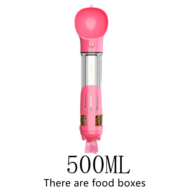 Pet Multi - functional Water Bottle - 0 - CJ - 500ML has food box Pink - CJJJCWGY02802 - 500ML has food box Pink