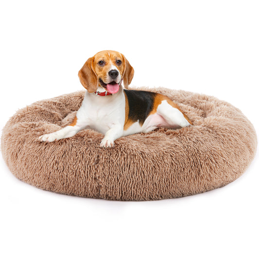 24 Inch Anti - Slip Round Fluffy Plush Faux Fur Cat Bed, Fits Up To 25 Lbs Pets - 5 - CJ
