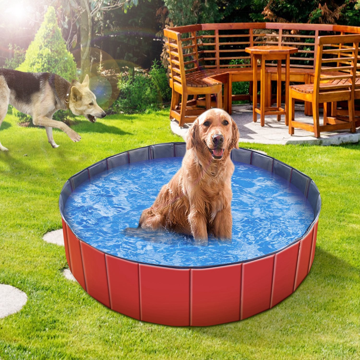 1Pc 160 X 160 X 30cm - 63.0 X 63.0 X 11.8inch Foldable Pet Swimming Pool PVC  Dog Swim Pool Bathing Tub Playmat Pools - 5 - CJ