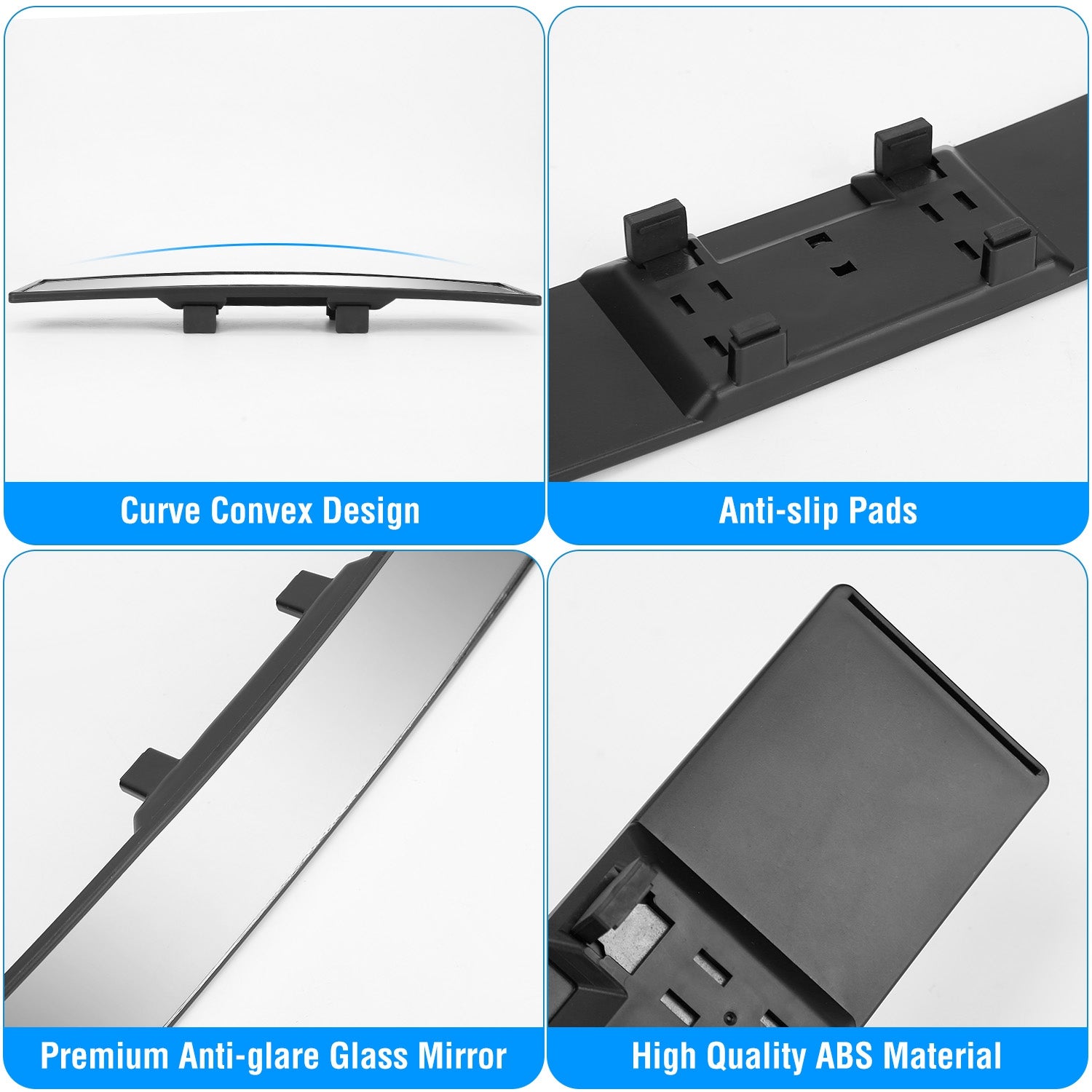 Car Rearview Mirror 11.4in Interior Clip - on Curve Convex Panoramic Anti - glare Rear View Mirrors With Wide Viewing Range For Cars SUVs Trucks Vehicles - 5 - cjdropshipping