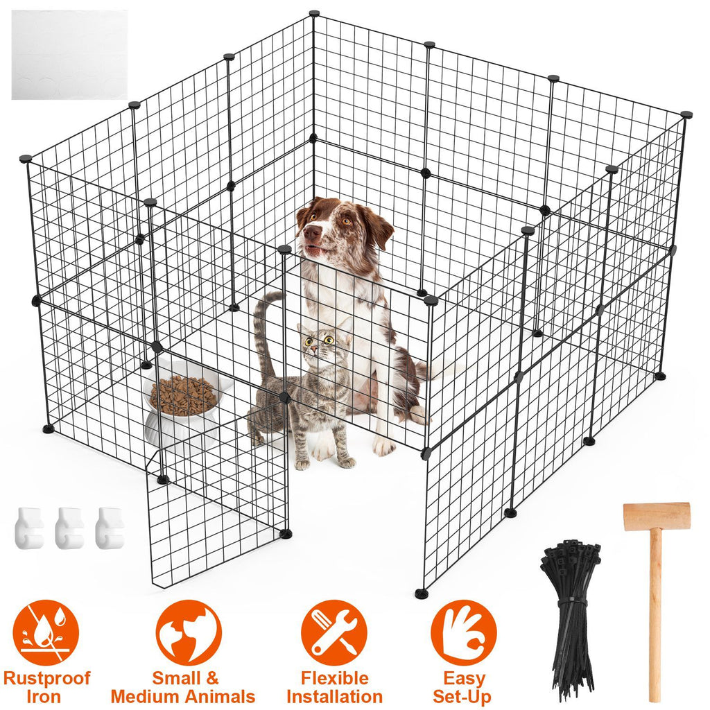 1Pc Small Animal Playpen With Door Dog Metal Playpen Small Medium Kitten Puppy Guinea Pig Rabbit Kennel Small Animal Cage Metal Wire Fence For Indoor Outdoor Yard Camping