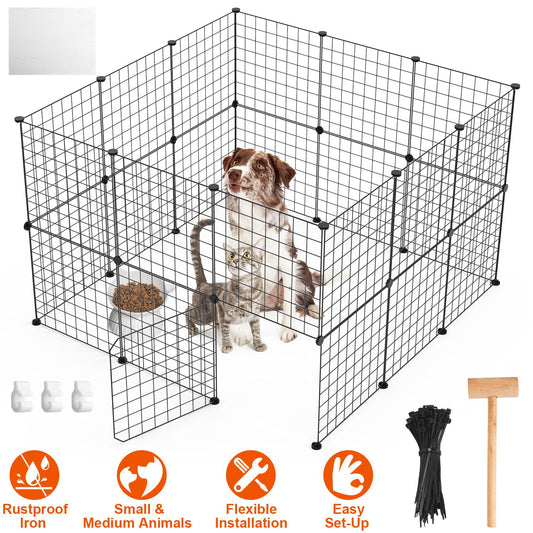 1Pc Small Animal Playpen With Door Dog Metal Playpen Small Medium Kitten Puppy Guinea Pig Rabbit Kennel Small Animal Cage Metal Wire Fence For Indoor Outdoor Yard Camping - 5 - CJ