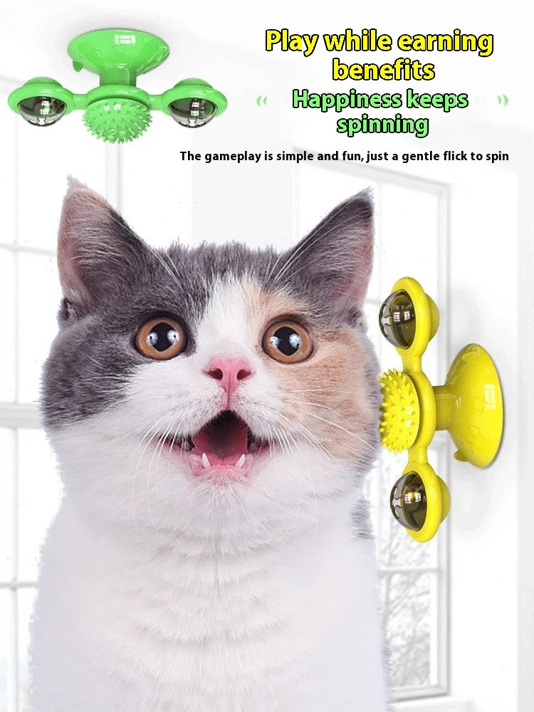 Cat Entertainment Set - Interactive Rotating Disk, Feather Teasers, Tumbler, Windmill Toy - Keeps Cats Active & Engaged - 5 - CJ