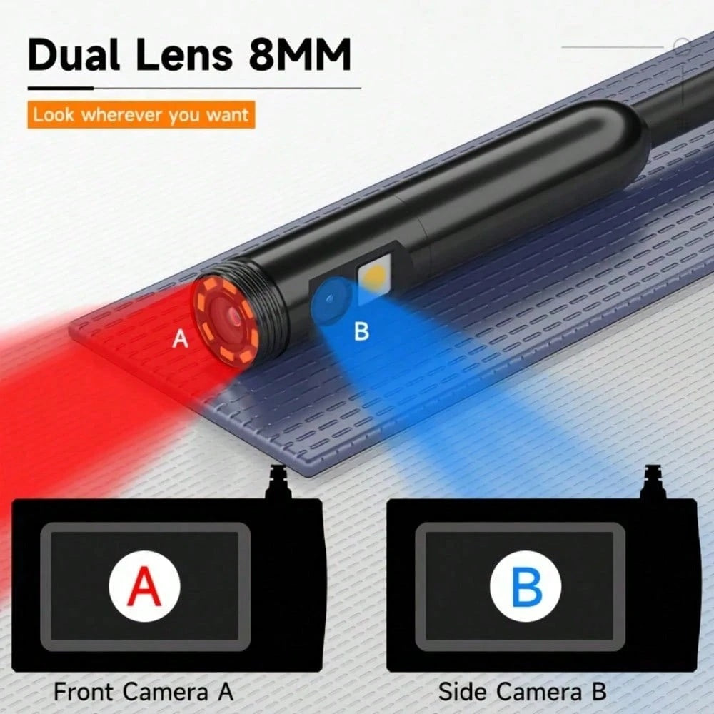 4.3 Inch Dual Lenses Endoscope Camera With Light, With 32GB Memory Card - Waterproof Borescope Camera With 8 Adjustable LED Lights,  LCD Screen, HD 1080P Inspection Camera, 5M Semi - Rigid Cord For Vehic - 5 - CJ