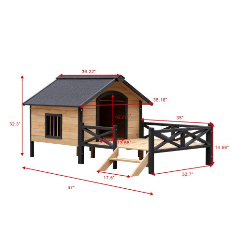 Outdoor Large Cabin Style Wooden Kennel With Porch - 5 - CJ