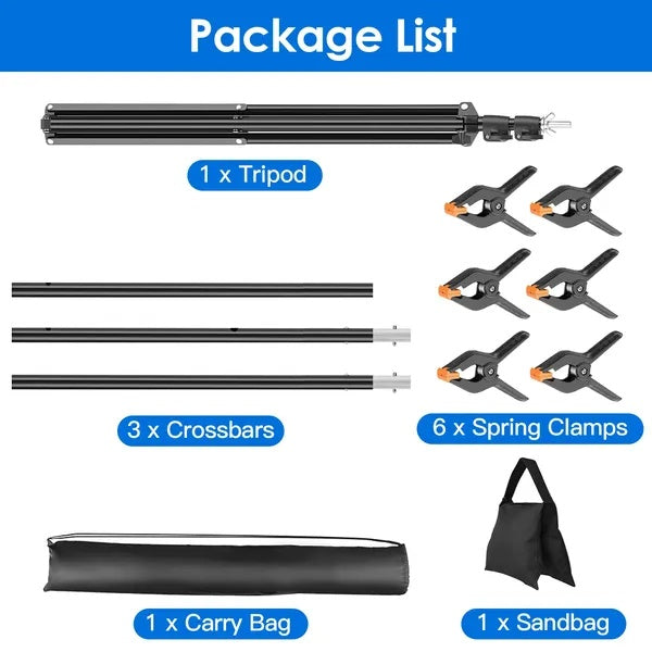 6.5x8.5FT T Shape Photo Video Backdrop Stand Heavy Duty Background Stand Adjustable Photography Backdrop Stand With 6 Spring Clamps Sandbag Carry Bag For Studio Party Wedding