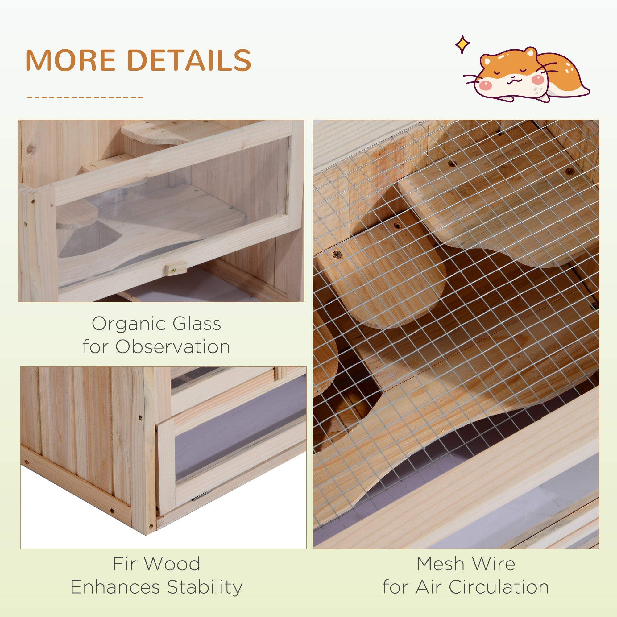 2 - Tier Hamster Habitat Openable Top Front Door Shelf Ladder Stable Fir Wood Frame Nature Wood - 5 - cjdroshippping