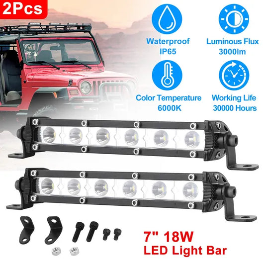 7" LED Light Bar Single Row Offroad Spot Lights 18W Ultra Slim Straight Work Light For Trailer Truck Bus Boat - 5 - cjdropshipping