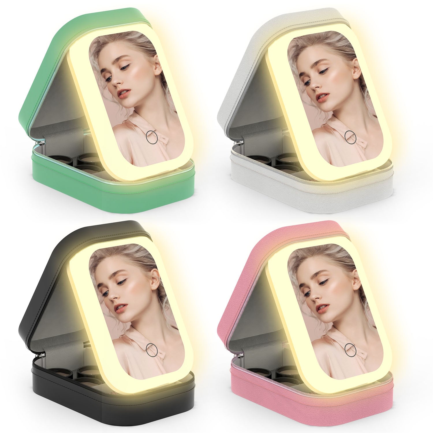 1Pc Portable Travel Makeup Bag With LED Mirror Rechargeable Beauty Mirror With 3 Color Light Dimmable Brightness Waterproof Cosmetic Bag With 4 Compartments Ideal Gift For Women Valentines Day Gift - 5 - CJ