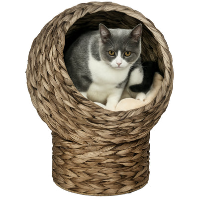 Handwoven Elevated Cat Bed with Soft Cushion & Egg Chair Shape, Basket Bed Kitty House with Stand, Raised Wicker House for Indoor Cats, 20" H, Gray - 5 - CJ
