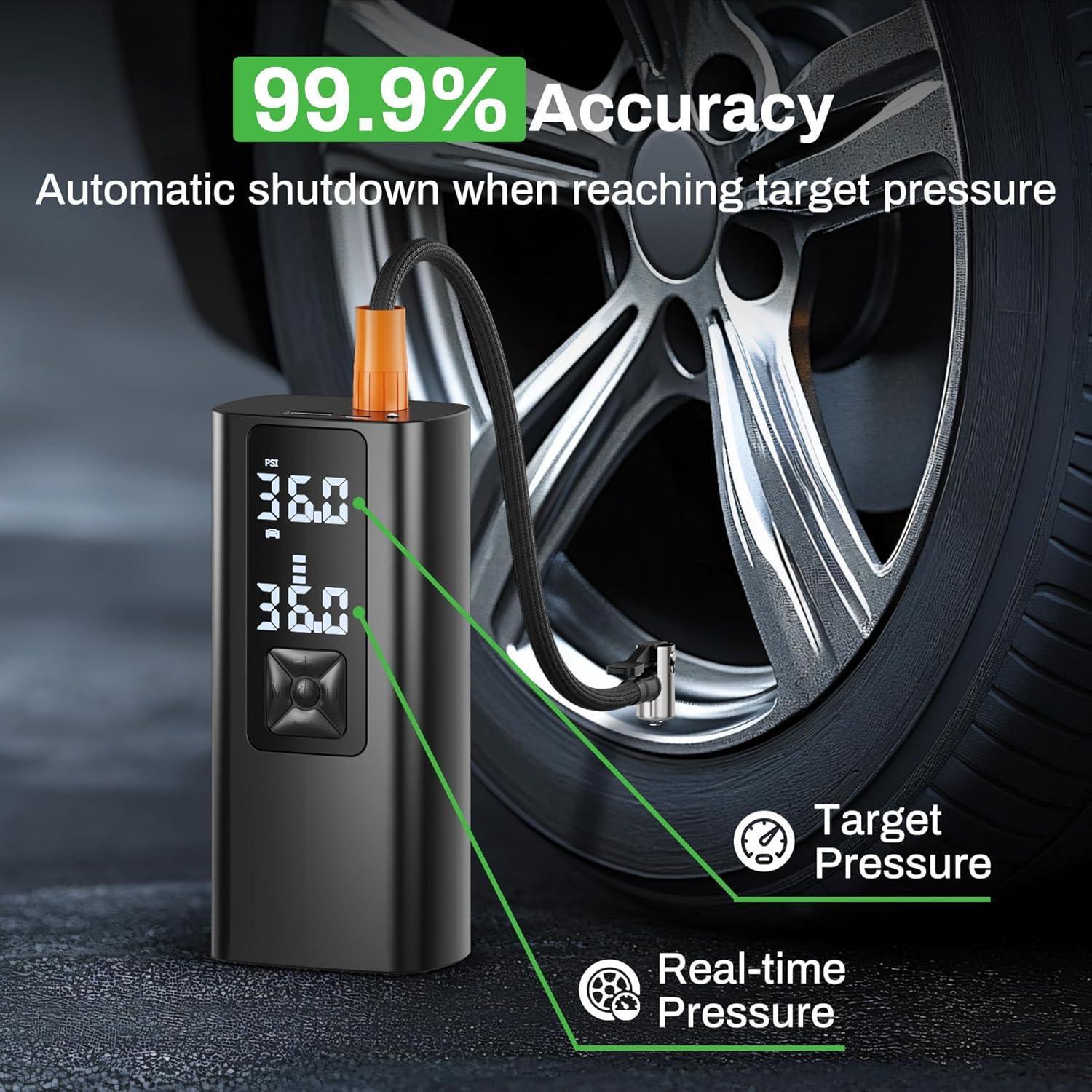 Portable Car Air Pump, Car Tire Automatic Air Pump, Lithium Battery Air Pump With Pressure Gauge And Led Screen, Suitable For Cars, Motorcycles, Bicycles, Balls - 5 - CJ