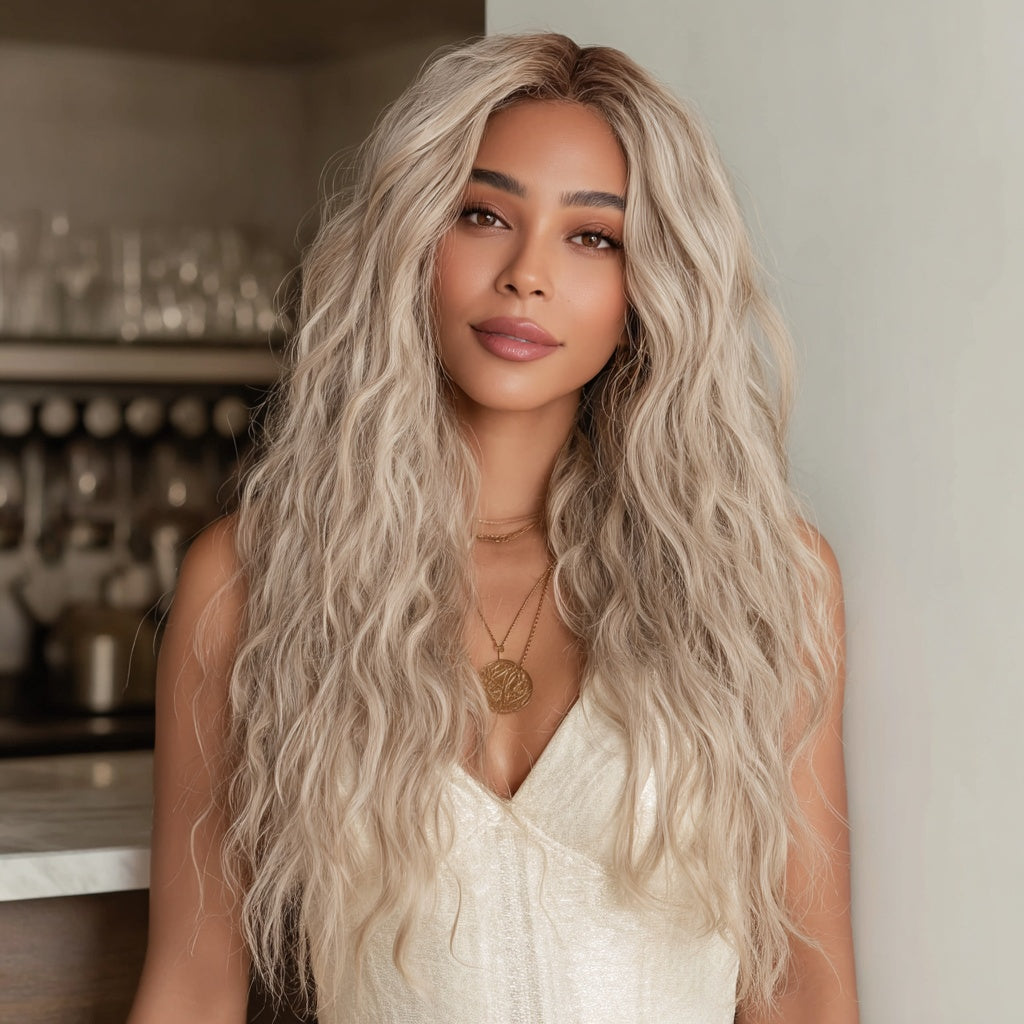 European And American Fashion T - shaped Lace Front Wig Gray Gradient Wavy Curly Hair Wig For Women SM9017 - 5 - CJ