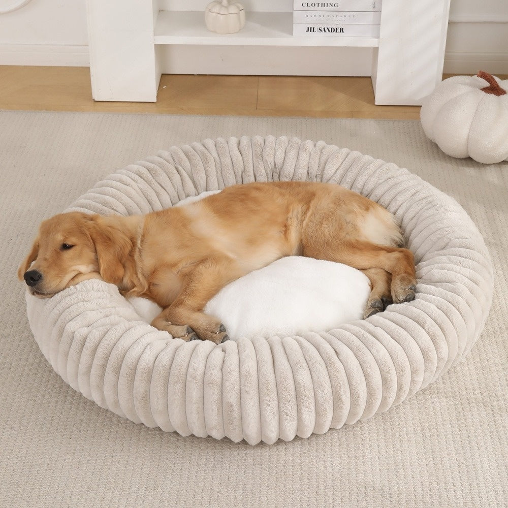 Round Soft And Comfortable Striped Plush Pet Mat - 0 - CJ