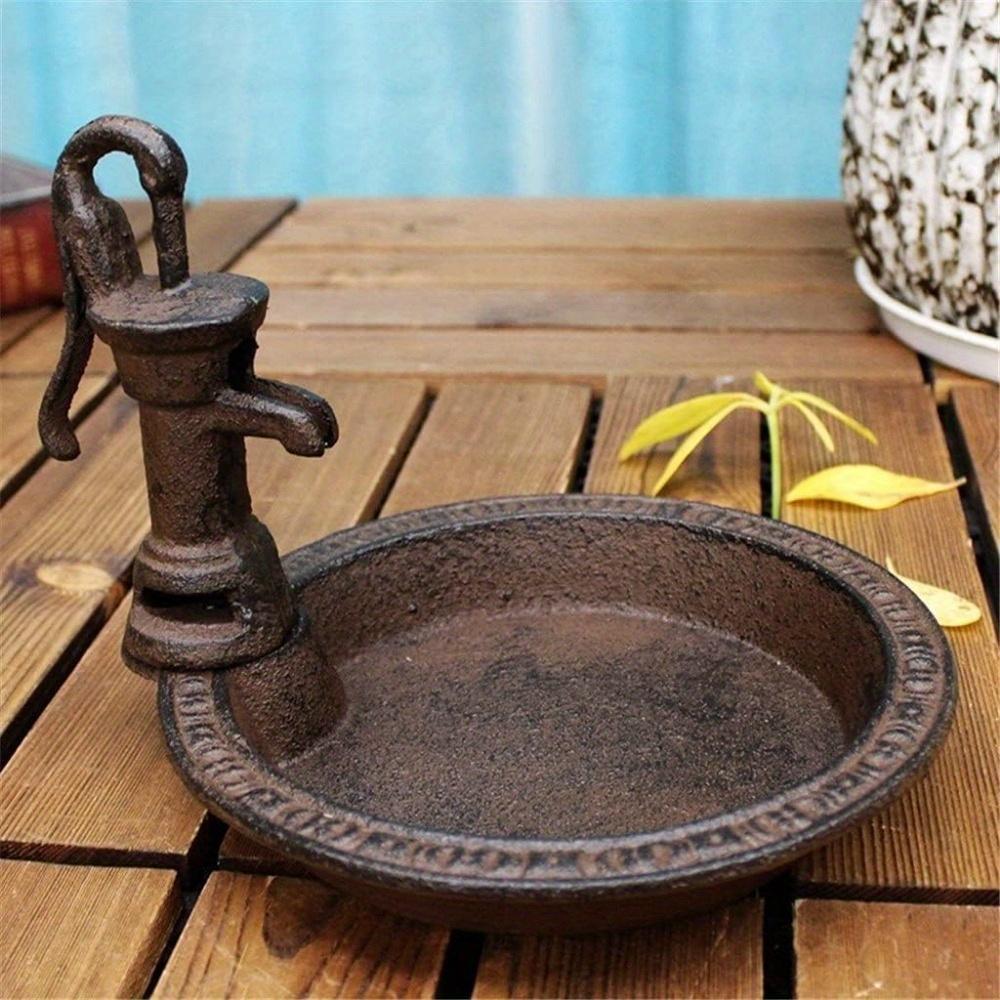 1pcs Rustic Style Cast Iron Vintage Water Pump Round Bird Feeder Outdoor Garden Balcony Decorative Water Feeder And Family Table Storage Tray Valentine's Day Easter Birthday Gift For Bird Lovers - 5 - CJ