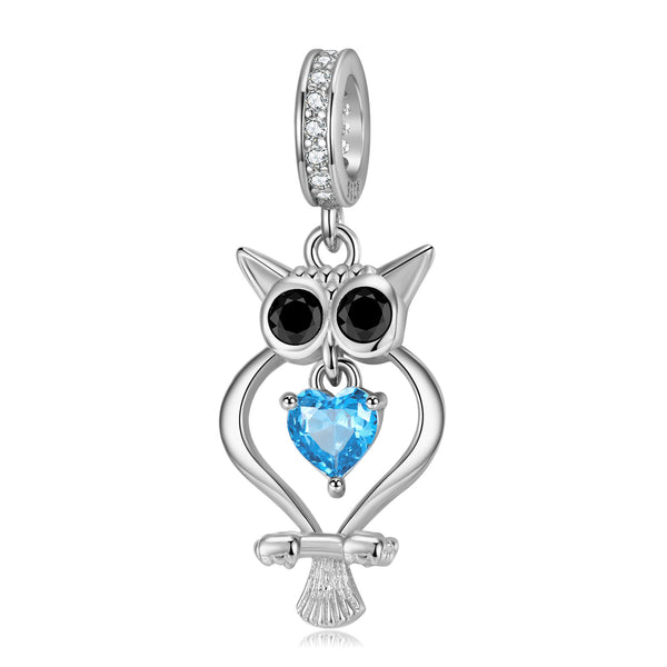 925 Silver Zirconium Blue Heart Owl Pendant Diy Beaded Bracelet Accessories - 4 - CJ