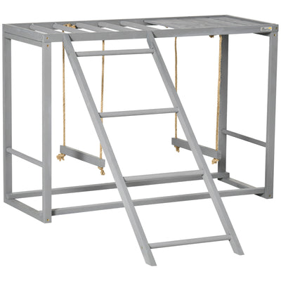 Chicken Activity Game With Swing Set For 3 - 4 Birds, Wooden Chicken Coop Accessory With Multiple Chicken Perches And Hen Ladder Grey - 5 - CJ