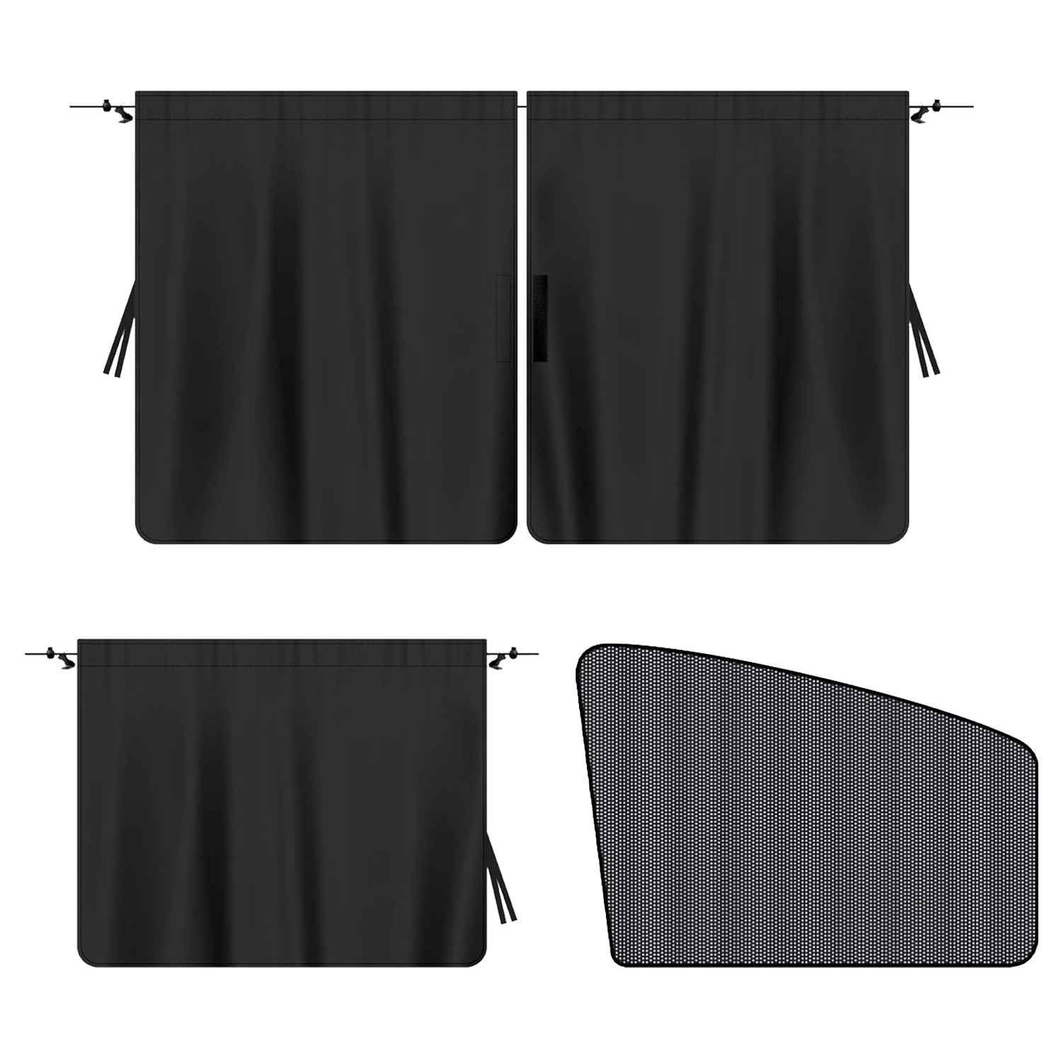 5 Pcs Car Privacy Curtains 2 Side Window Sun Shade Removable Windshield Shades - 5 - CJ
