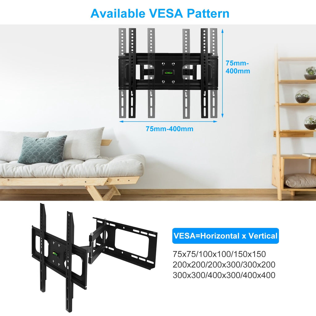 1Pc TV Wall Mount Swivel Tilt Full-Motion Articulating Wall Rack For 32in-55in TVs 99lbs Max Bearing Support VESA Up To 400x400mm