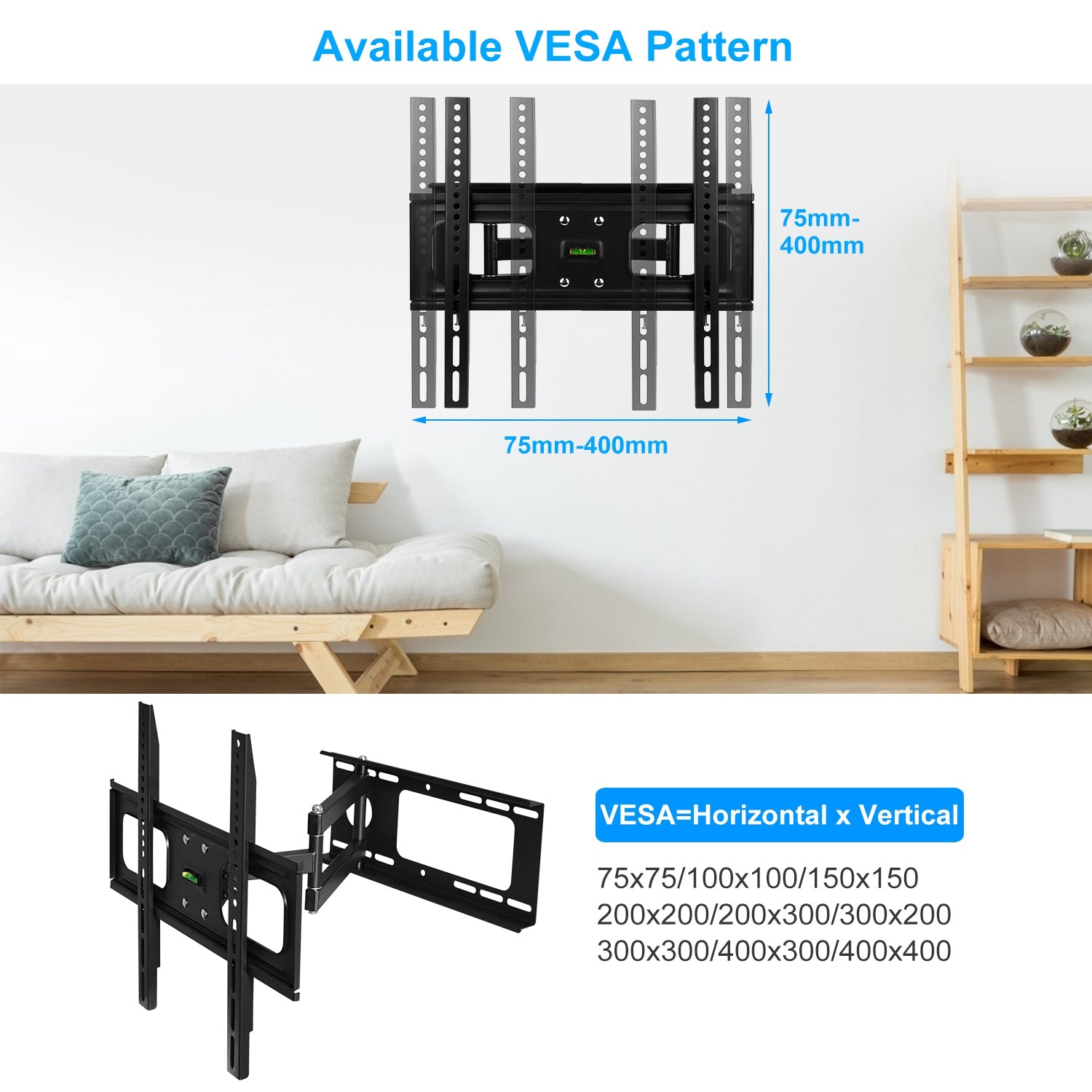 1Pc TV Wall Mount Swivel Tilt Full - Motion Articulating Wall Rack For 32in - 55in TVs 99lbs Max Bearing Support VESA Up To 400x400mm - 5 - CJ