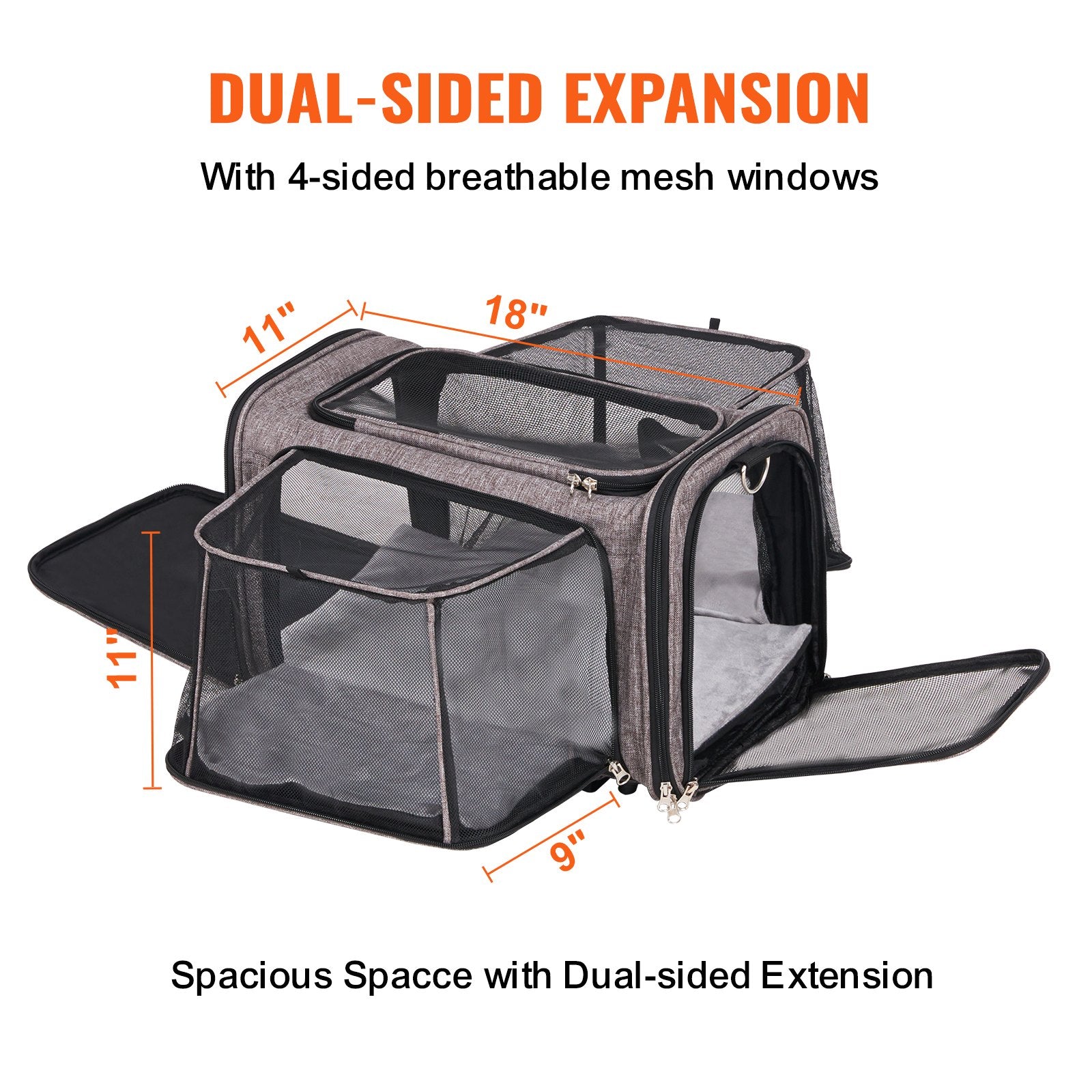 Cat Carrier With Wheels, Airline Approved Rolling Pet Carrier With Telescopic Handle And Shoulder Strap, Dog Carrier With Wheels For Pets Under 25 Lbs, With 1 Folding Bowl, Grey - 5 - CJ