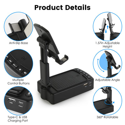 1Pc Cell Phone Stand With HD Surround Wireless Speaker Power Bank Portable Foldable Charging Phone Stand With Anti Slip Base Compatible With Phone Tablet For Home Office Outdoor - 5 - CJ