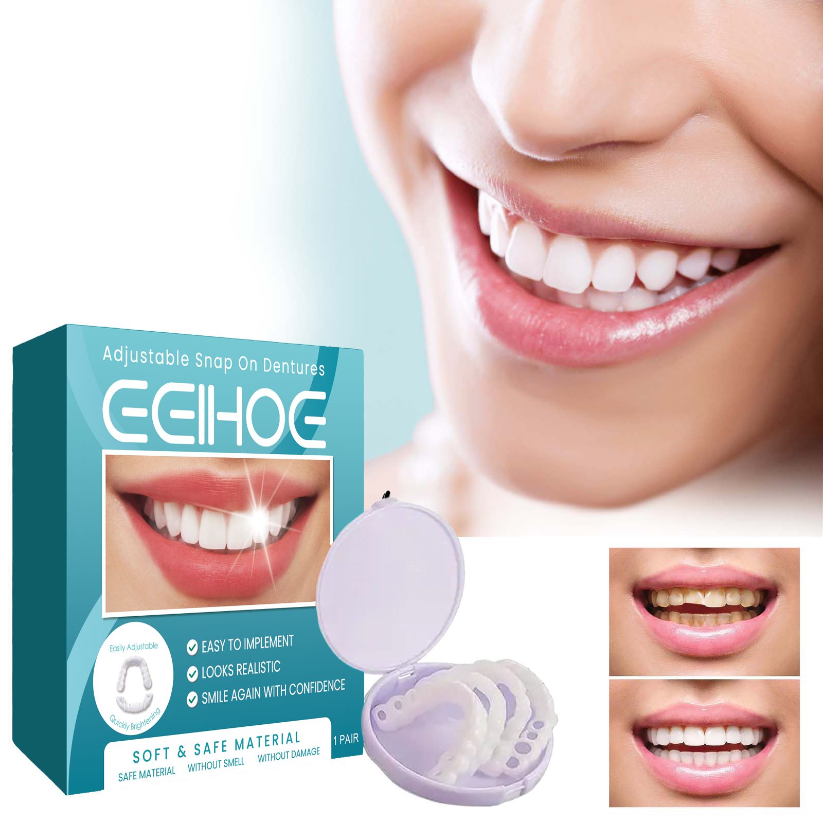 EELHOE Adjustable Snap On Dentures Temporary Gap Filling Orthodontic Dentures Kit - 5 - CJ