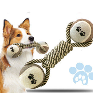 Pet Dumbbell Rope Tennis Ball Chew Toys Teeth Cleaning - 0 - CJ