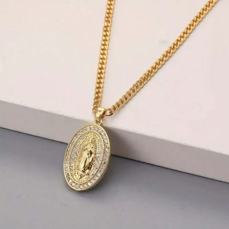 Vintage Men's Virgin Mary Zircon Pendant Necklace,Versatile For Multiple Occasions,Perfect Gift For Mother's Day, Teacher Appreciation Day And Graduation - 5 - CJ