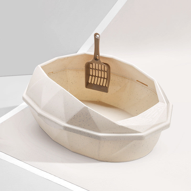Plastic Anti - sputtering Diamond - shaped Semi - enclosed Cat Litter Box - 0 - CJ - Khaki - CJMY136615002BY