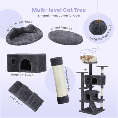 Large Cat Tree Tower, 62 - 70 - 80 Cat Tree  Large Cats, Multi Level With Scratching Post, Cozy Cat Jumping Platform Space, Grey - 5 - CJ