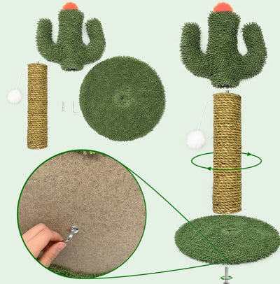 Cactus Cat Climbing Tree 2 - in - 1 - Solid Wood Base Natural Sisal Scratching Pillar With Hanging Ball Toy, Indoor Cat Multi - level Activity Center - 5 - CJ