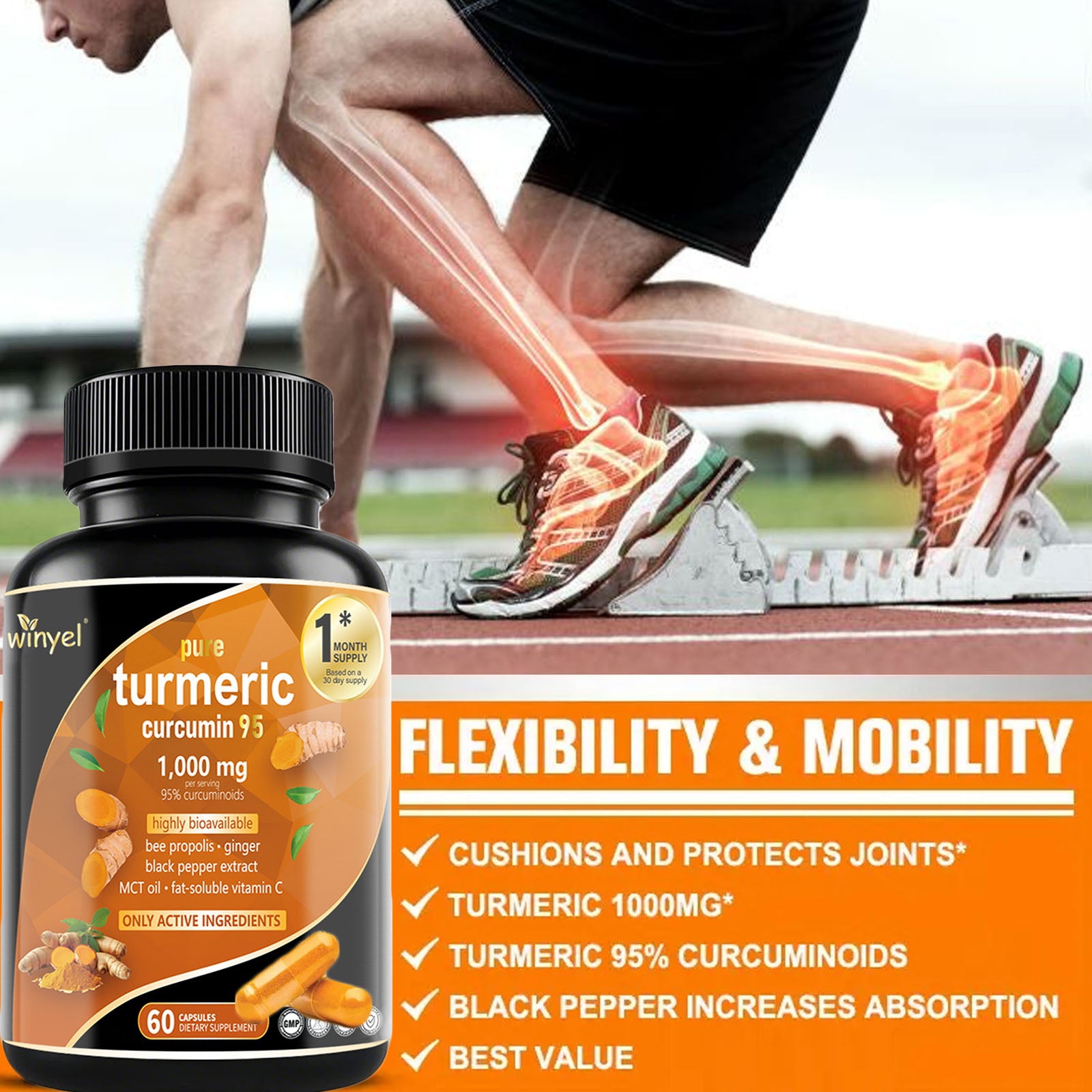 Premium Turmeric Curcumin Supplements 1000mg - Great Absorption Rate - Supports Heart, Brain And Joint Health - 60 Capsules - 5 - CJ