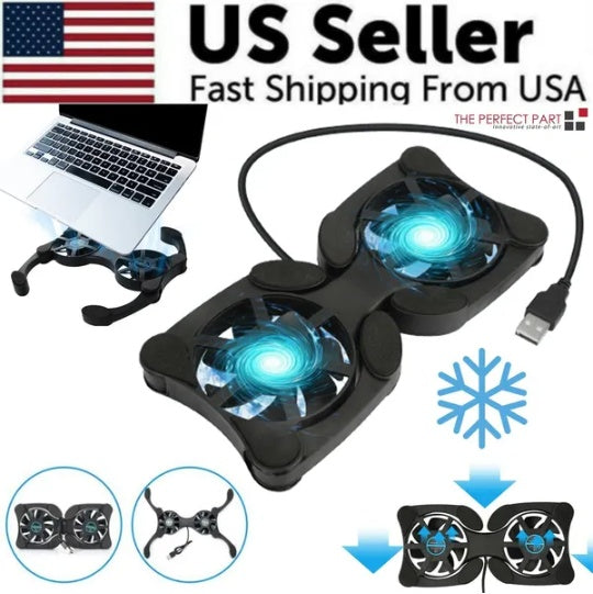 Dual USB Cooling Fan Pad Foldable Slim Fans Cooler Stand For Laptop PC Notebook - 5 - CJ