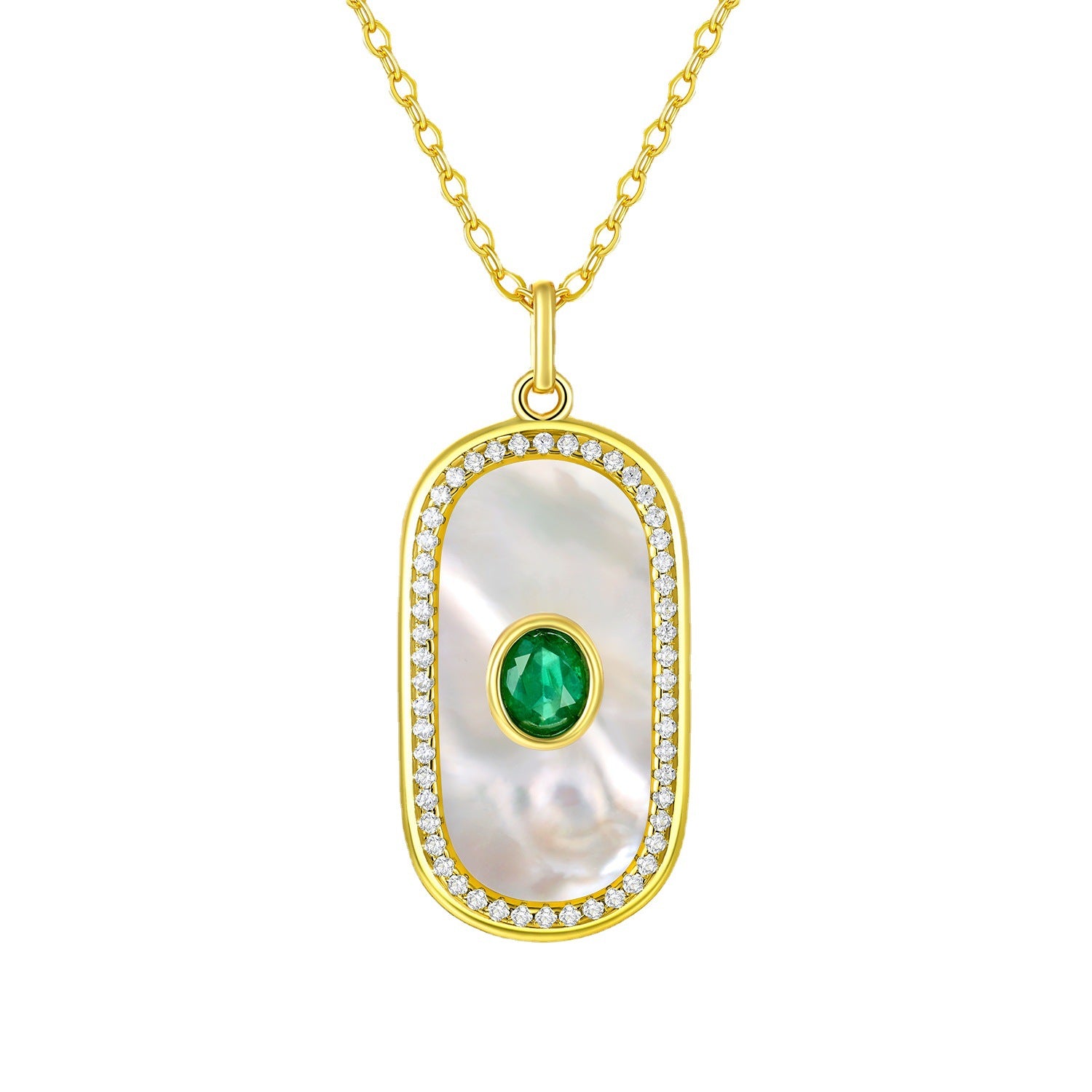 Natural Emerald Pendant S925 Silver Inlaid Fritillaria Necklace Personality Geometric Round Card Shaped Pendant - 4 - CJ