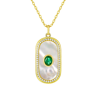 Natural Emerald Pendant S925 Silver Inlaid Fritillaria Necklace Personality Geometric Round Card Shaped Pendant - 4 - CJ
