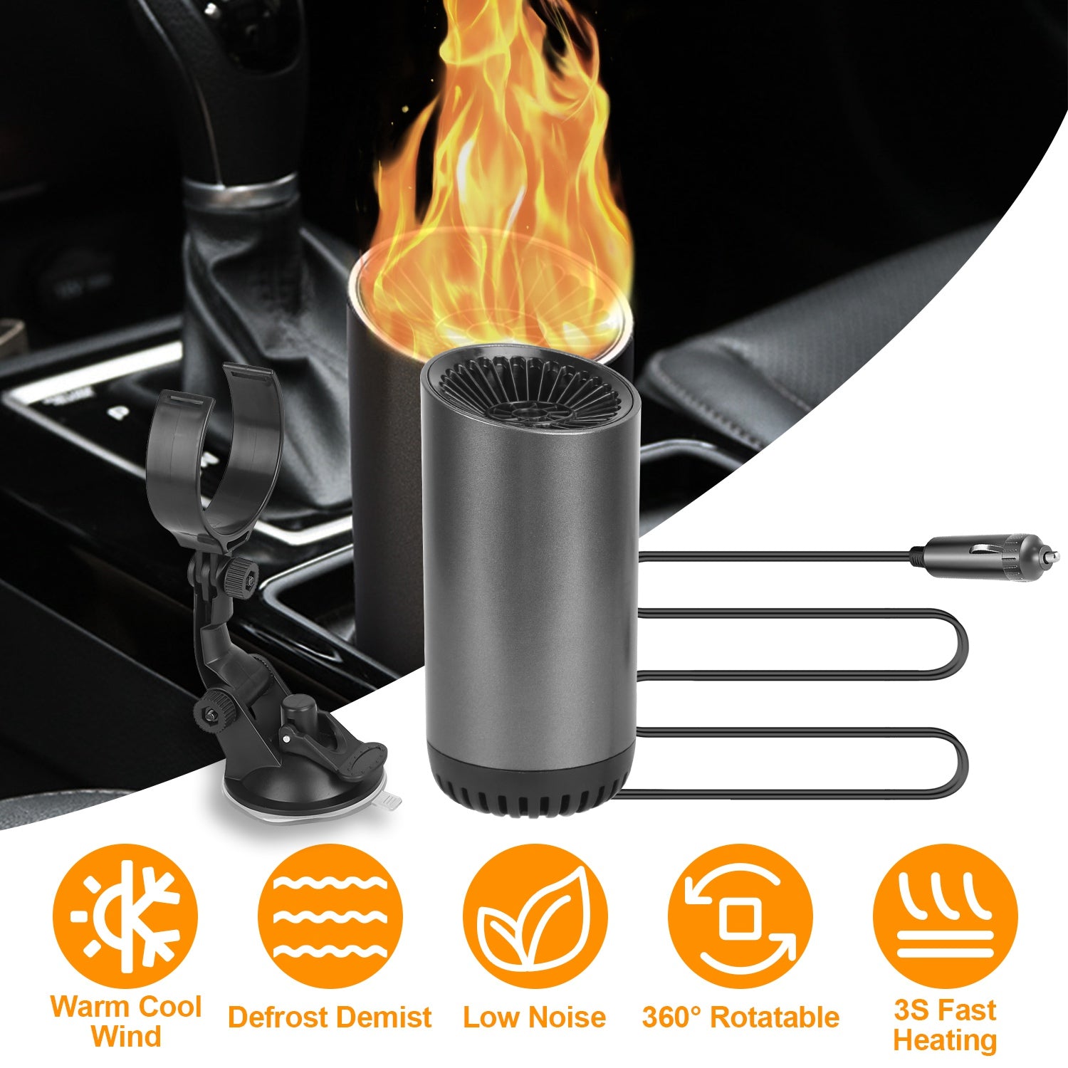 1Pc 12V 150W Or 24V 216W Portable Car Heater 2 In 1 Heating Cooling Fan Rotatable Demister Defroster With 4.92ft Cord - 5.0 - CJ