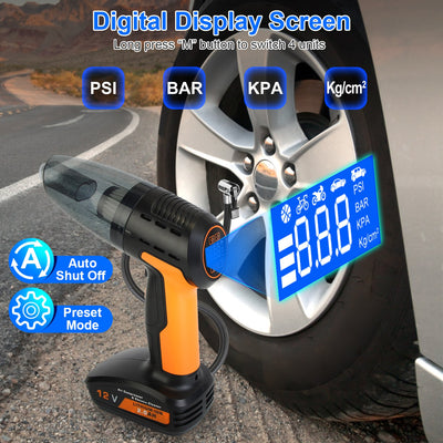 1Pc 4 In 1 Cordless Car Vacuum Cleaner And Tire Inflator With LED Light Digital Display Tire Pressure Gauge 150PSI Rechargeable Air Compressor Pump Essential Car Accessories - 5 - CJ