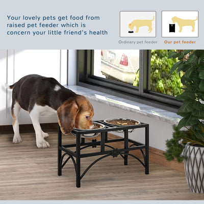 17" Double Stainless Steel Heavy Duty Dog Food Bowl Elevated Pet Feeding Station - 5 - CJ