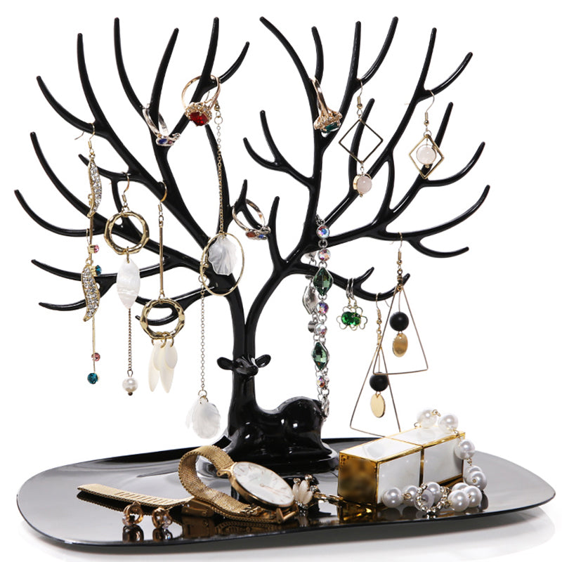 Deer Jewelry Display Stand Earrings Necklace Ring Jewelry Display Tray Jewelr Crystal Handle Antlers Jewelry Display Stand With Storage Drawer And Tray, Tree Tower Rack Hanging Organizer - 5 - CJ