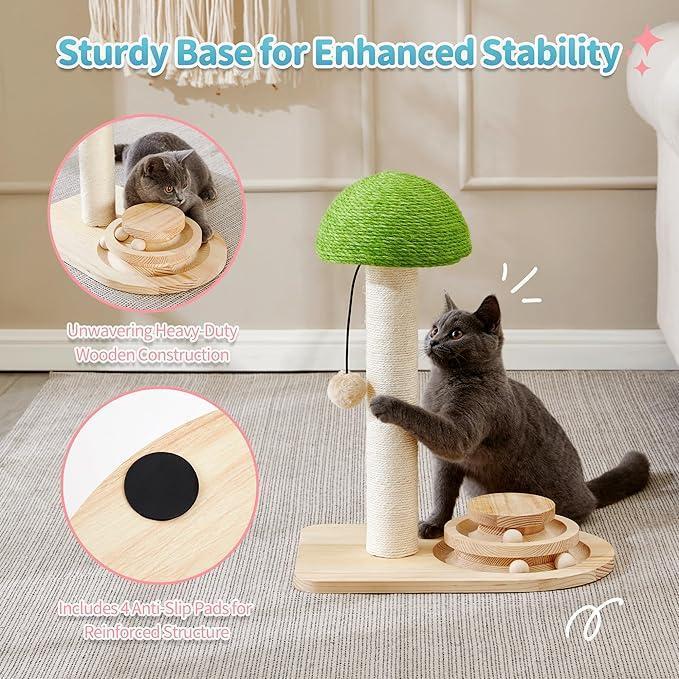 Mushroom Sisal Rope 2 In 1 Wooden Interactive Ball Track Ball Cat Scratching Post Cat Scratching Board - 5 - CJ